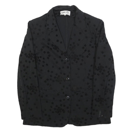 COTTON LINE Womens Black Button Jacket M Polyester Blend Square Pattern Elegant