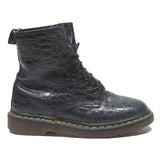 DR MARTENS Womens Leather Ankle Boots Black UK 6 Croc Embossed Lace-Up