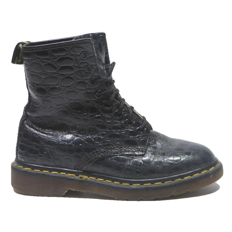 DR MARTENS Womens Leather Ankle Boots Black UK 6 Croc Embossed Lace-Up