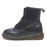 DR MARTENS Womens Leather Ankle Boots Black UK 6 Croc Embossed Lace-Up