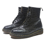 DR MARTENS Womens Leather Ankle Boots Black UK 6 Croc Embossed Lace-Up