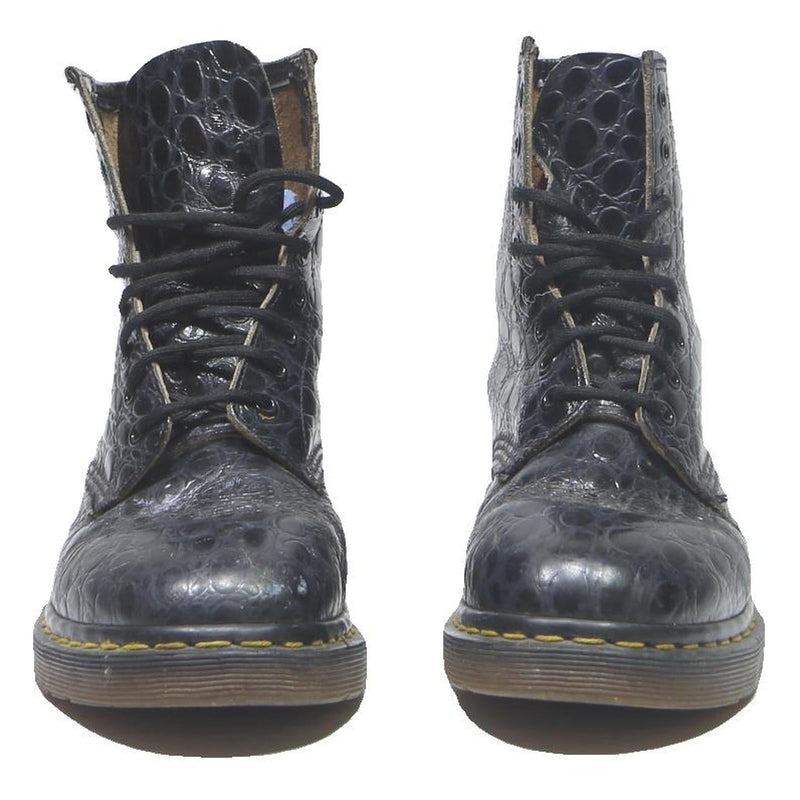 DR MARTENS Womens Leather Ankle Boots Black UK 6 Croc Embossed Lace-Up