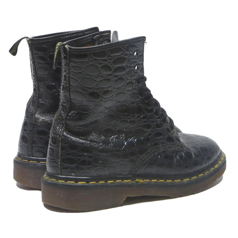 DR MARTENS Womens Leather Ankle Boots Black UK 6 Croc Embossed Lace-Up
