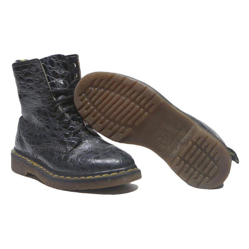 DR MARTENS Womens Leather Ankle Boots Black UK 6 Croc Embossed Lace-Up