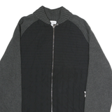 CALVIN KLEIN Mens Black & Grey Patterned Cotton Jumper Full Zip L Quilted Casual