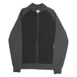 CALVIN KLEIN Mens Black & Grey Patterned Cotton Jumper Full Zip L Quilted Casual