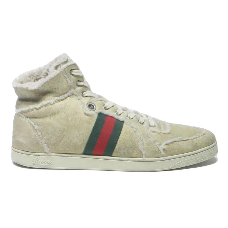 GUCCI Mens High Top Trainers Beige & Red & Green Synthetic UK 10 Luxury Fashion