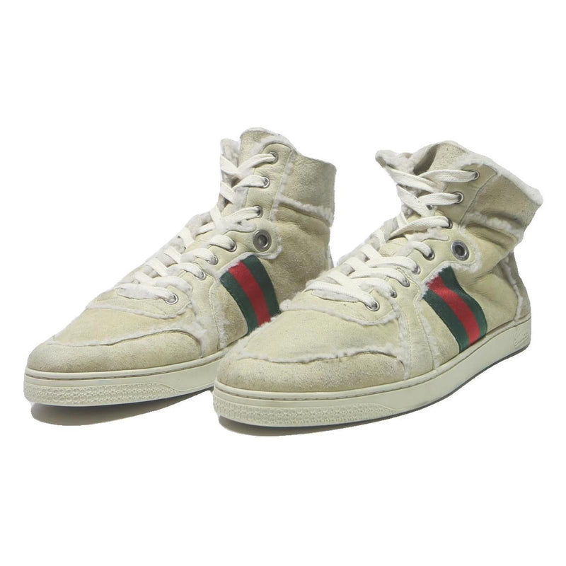 GUCCI Mens High Top Trainers Beige & Red & Green Synthetic UK 10 Luxury Fashion