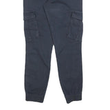 Mens Cotton Blend Navy Blue Slim Cargo Trousers W26 L30 Drawstring Casual