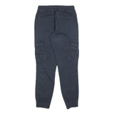 Mens Cotton Blend Navy Blue Slim Cargo Trousers W26 L30 Drawstring Casual