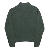 CHAPS Mens Green Jumper Cotton Pullover Button Neck Rib Knit L Elbow Patch