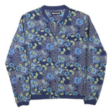 MISERICORDIA Womens Blue Floral Cotton Blend Jacket M Button Closure Bomber