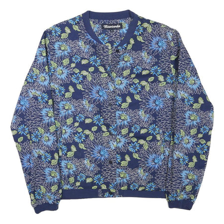 MISERICORDIA Womens Blue Floral Cotton Blend Jacket M Button Closure Bomber