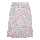 Womens White Floral Pattern Midi Woven Skirt M Casual Summer Everyday