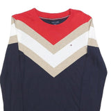TOMMY HILFIGER Womens Navy Beige & White Red Patterned Cotton Pullover Jumper XS