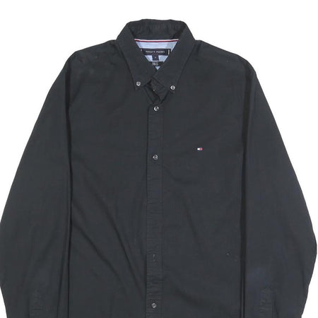 TOMMY HILFIGER Mens Black Button Down Shirt S Cotton Blend Casual Classic