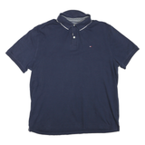TOMMY HILFIGER Mens Navy Blue Short Sleeve Plain Polo Shirt M Cotton Blend