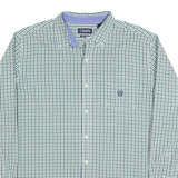 CHAPS Mens Green & Blue Checked Shirt XL Casual Cotton Blend Long Sleeve