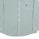 CHAPS Mens Green & Blue Checked Shirt XL Casual Cotton Blend Long Sleeve