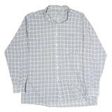 C&A Mens Grey & Blue Check Shirt L Cutaway Collar Button Cotton Casual
