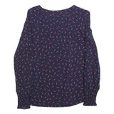 BODEN Womens Navy & Red Printed Blouse Long Sleeve Round Neck UK 6 Cotton Blend