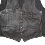 Mens Black & Brown Button Closure Leather Blend Jacket L Regular Fit Sleeveless