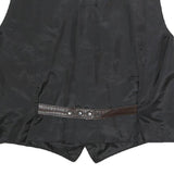 Mens Black & Brown Button Closure Leather Blend Jacket L Regular Fit Sleeveless