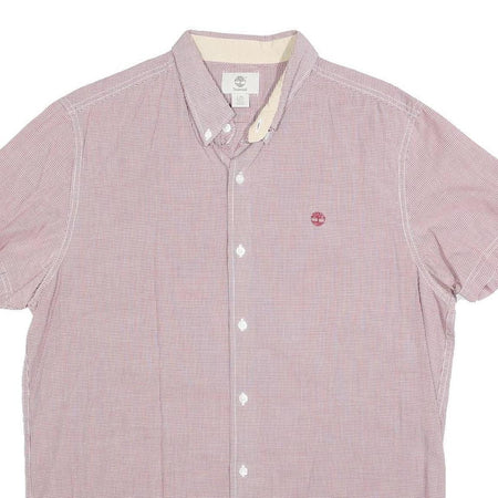TIMBERLAND Mens Red & White Check Shirt L Button Down Short Sleeve Casual