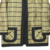 ALEXANDRA Womens Beige & Black Checked Silk Jacket L Woven Round Neck Long