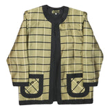ALEXANDRA Womens Beige & Black Checked Silk Jacket L Woven Round Neck Long