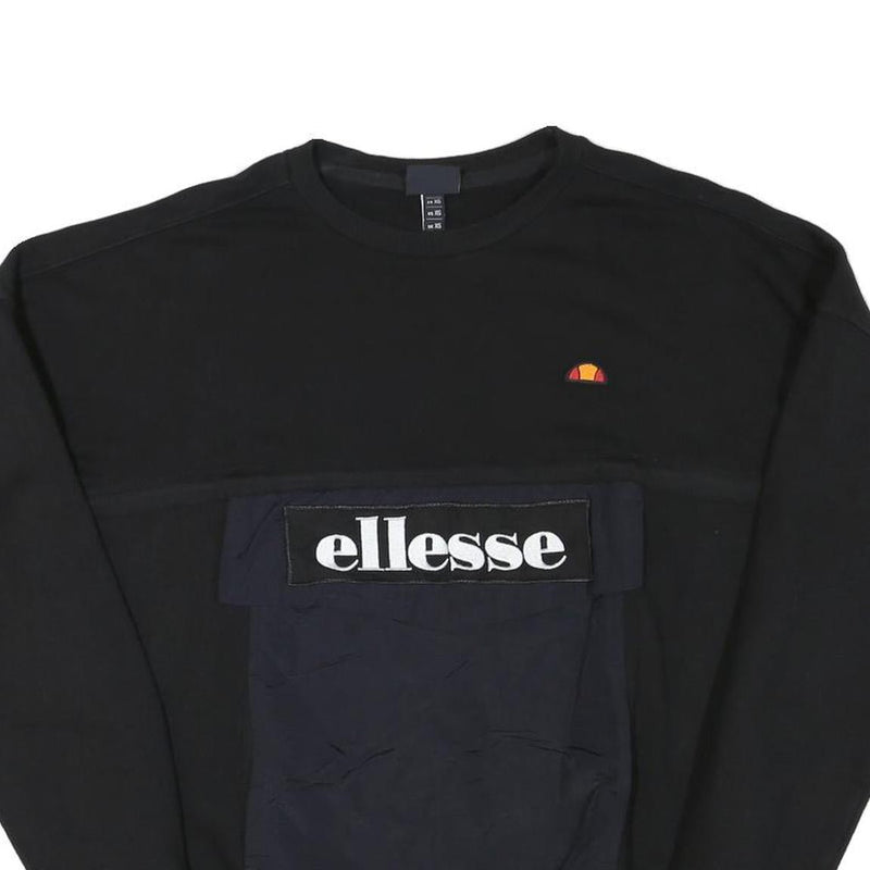 ELLESSE Mens Black & Navy Sweatshirt Crew Neck XS Logo Pocket Sport Casual