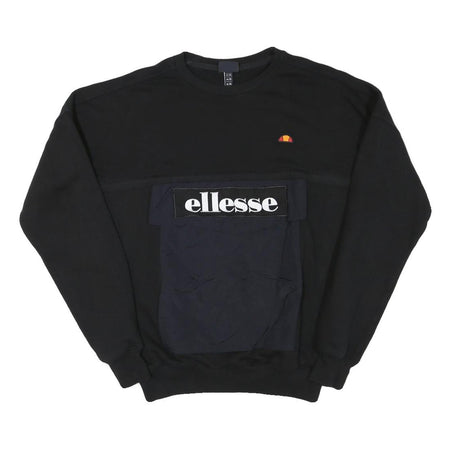ELLESSE Mens Black & Navy Sweatshirt Crew Neck XS Logo Pocket Sport Casual