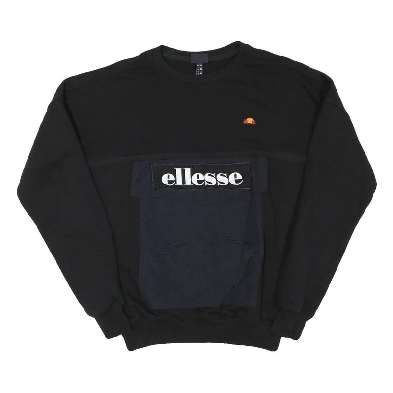 ELLESSE Mens Black & Navy Sweatshirt Crew Neck XS Logo Pocket Sport Casual