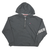 TOMMY HILFIGER Womens Grey Zip Half Hoodie M Logo Sleeve Print