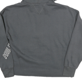 TOMMY HILFIGER Womens Grey Zip Half Hoodie M Logo Sleeve Print