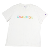 CHAMPION Womens White Multicolour Logo Graphic T-Shirt XL Short Sleeve Crew Neck