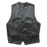 Womens Black Leather Button Jacket L Woven Classic Vest Style