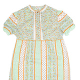 Womens Green & Orange Floral Striped Day Polyester Short Sleeve Midi 2XL Dress