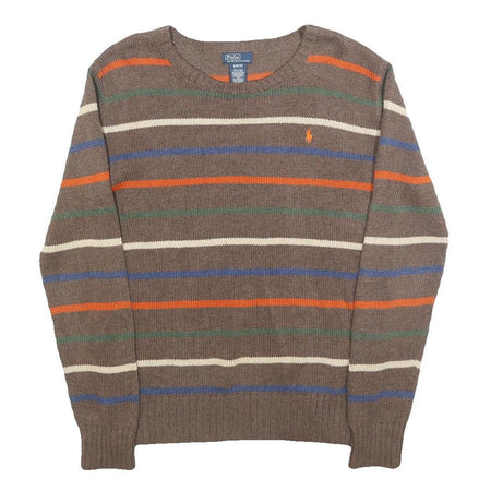 POLO RALPH LAUREN Boys Brown Stripe Pattern Cotton Jumper Crew Neck Basic Knit
