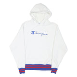 CHAMPION Mens White Blue & Red Hoodie M Cotton Blend Pullover Hooded Sweatshirt