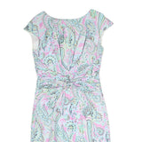 SCAPA Womens Pink Paisley Day Dress Polyester Midi Cap Sleeve M Elegant Knot