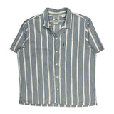 Levis Striped Short Sleeve Shirt - Large Blue Cotton