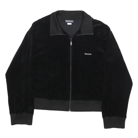 REEBOK Womens Black Jacket UK 16 Cotton Blend Zip Plain Casual Sportswear