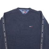 TOMMY JEANS Mens Navy Blue Patterned Crew Neck Basic Knit XL Logo Tape Jumper