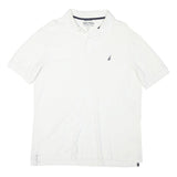 NAUTICA Mens White Polo Shirt L Slim Fit Cotton Blend Classic Summer Wear