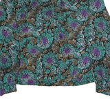 Womens Black Green Purple Floral Blouse Long Sleeve Button Neck L Vintage Style