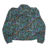 Womens Black Green Purple Floral Blouse Long Sleeve Button Neck L Vintage Style