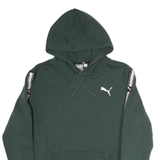 PUMA Mens Green Hoodie M Cotton Pullover Logo Tape Sleeve Casual Sweatshirt