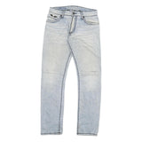 Light Blue Mens Slim Skinny Denim Jeans Cotton Blend W30 L31 Faded Washed Zip