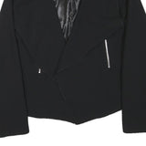 ZARA WOMAN Womens Black Collarless Jacket M Polyester Blend Plain Sleek Tailored